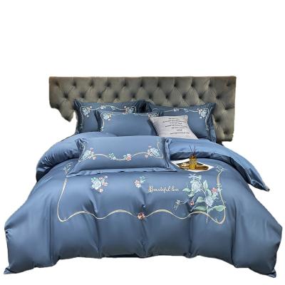 China Nondisposable Luxurious Spring Breeze Drunken Exquisite Satin Embroidered Comforter Set 4 Pcs Bedding 2 Pillow Cases 1 Duvet Cover 1 Flat Sheet for sale