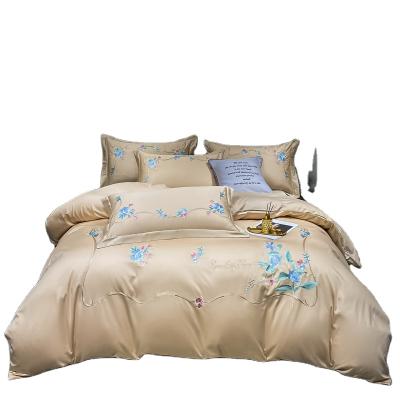 China Nondisposable Luxurious Spring Breeze Drunken Exquisite Satin Embroidered Comforter Set 4 Pcs Bedding 2 Pillow Cases 1 Duvet Cover 1 Flat Sheet for sale