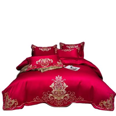 China Colorful Style Disposable Luxury Embroidery Bedding Sets 4 Sets 4 Seasons Cotton Fabric 100% Quilt Cover 2 Pillowcase 1 Sheet 1 for sale