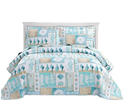 China Folded Coastal Plaid 3-Piece Rversible Comforter Set, Nautical Seashell Seashell Tropical Conch Starfish Bedding Sets, Beach Bedding Sets for sale