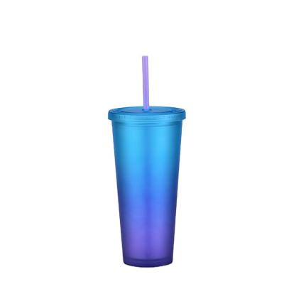 China New Type Sustainable Selling Well Double Wall Glittered Plastic Cups With Straw And Lid for sale