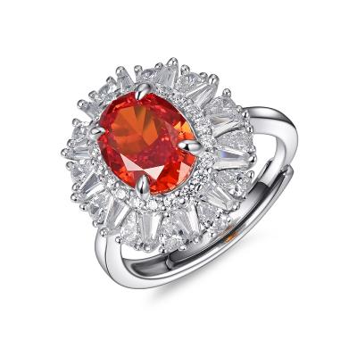 China ZHF CLASSIC Factory Price Round Brilliant Cut Synthetic Zircon Orange Red Silver Ring for sale