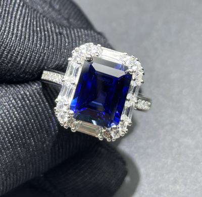 China ZHF Machine Cut Rectangle 3x5~13x18 Mm Wholesale CLASSIC Royal Blue Silver Synthetic Zircon Ring for sale