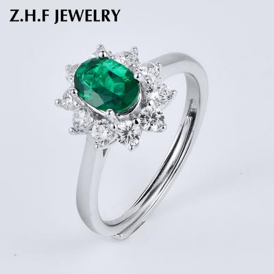 China Precious Metal Denier Shape 5*7m 0.85CT Zambia Healthy Emerald 925 Sterling Silver Hydrothermal Diamond Green Jade Rings for sale