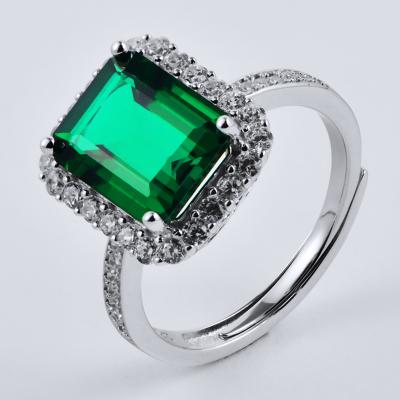 China 925 FASHIONABLE Emerald Square Ring Simple And Generous Silver Hydrothermal for sale