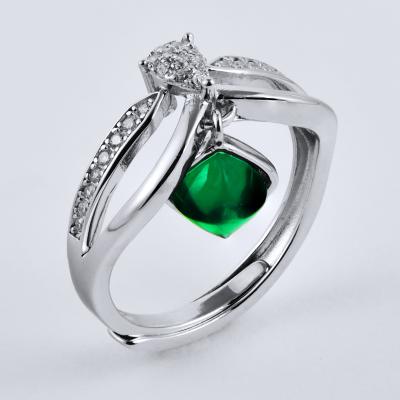 China Silver Hydrothermal Princess Crown of 925 Romantic Emerald Square Tang Tower Ring for sale