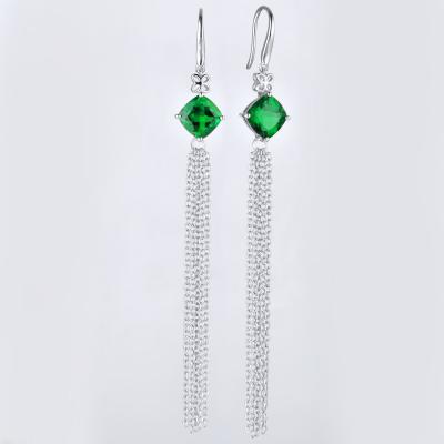 China Vintage 925 Silver Grandma Green Vintage Hydrothermal Tassel Earrings for sale