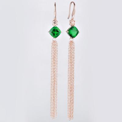 China Vintage 925 Silver Plated Rose Gold Grandma Green Vintage Hydrothermal Tassel Earrings for sale