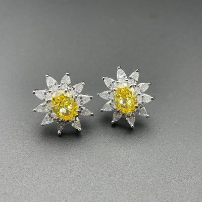 China ZHF Silver Yellow 925 Emerald Stud Earrings Casual/Sports Jewelry for sale