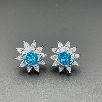 China ZHF Emerald Stud Earrings Casual / Sporty 925 Jewelry Silver Sky Blue for sale