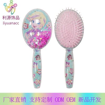 China 2021 Eco-Friendly Sequin Glitter Flip Hair Brush Popular Oval Handle New Design Solid Transparent Rhinestone Round Hair Brushes for sale