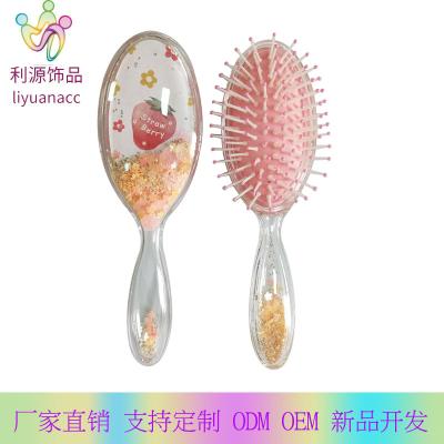 China Eco-Friendly Milk Tooth Detangling Massage Glitter Beauty Bling Hair Brushes Oval Transparent Plastic Glitter Hairbrush Overflowing Combs for sale