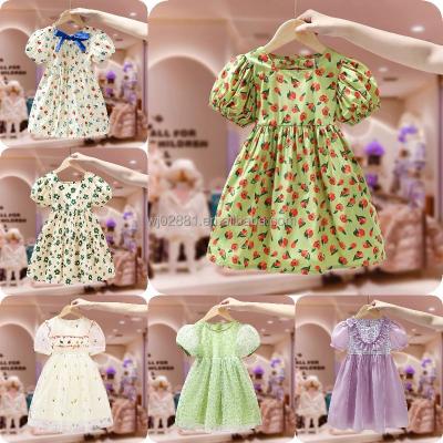 China New Boutique Girls Anti-wrinkle Dress Casual Short Sleeve 100% Cotton Flower Children Princess for sale