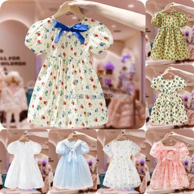 China High Quality Anti-wrinkle Children Girls Party Wedding Dress New Design Pink Birthday Lace Mermaid Princess Short Sleeve Dress for sale