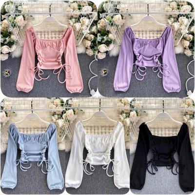 China Spring and Autumn Plus Size Loose Off Shoulder Chiffon Tops Girl's Lantern Sleeve Shirt Women Anti-Wrinkle Women's for sale