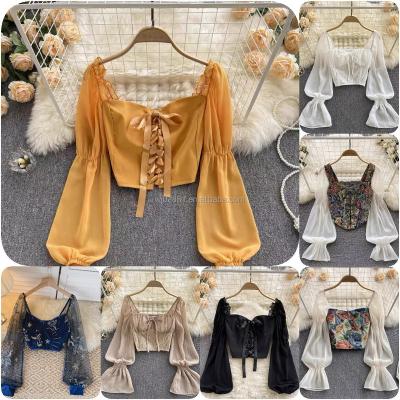 China Top Single Sleeve Chiffon Lantern Design Anti-Wrinkle Elegant Women's Long Sleeve Shirt for sale