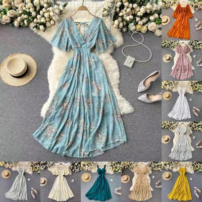 China 2023 Summer Elegant Dress High Waist Straight Lantern Sleeve Lace Up Spring And Sleeve Anti-Static Over - Knee Women's Dress Neck Dres for sale