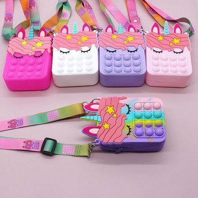 China Waterproof Unicorn Push Bubble Noise Silicone Stress Reliever Sensory Pop It Wiggle Wraps Pop It Mini Wallet For Kids for sale