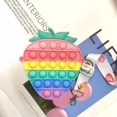 China 2022 New Fashion Popit Best Silicone Kids Students Shoulder Coin Bag Girls Small Fruit Wallets for sale