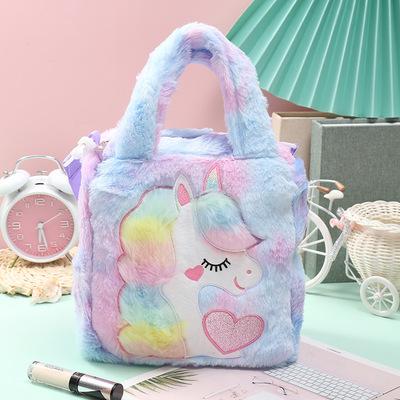 China Fashion& New Tote Bag Kids Bag Handbags Fur Unicorn Cartoon Bags Cute Faux Girls Winter Wholesale Casual Cross Body With Strap for sale