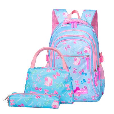 China Wholesale 20-35L Anti-theft 3 Piece Nylon Kids Backpack Set Girls Bow Purse Teenagers Student School Bags for sale