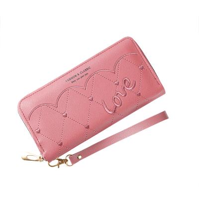 China Fashion Vegan RFID Latest Design Ladies Leather Wallet Women Grab Triple Purse Bracelet Coin Purse for sale