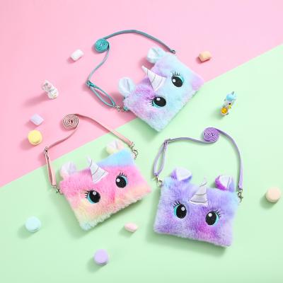 China 2022 Hot Sale RFID Faux Fur Bags Girls Unicorn Plush Mini Crossbody Bag Kids Purses With Strap for sale