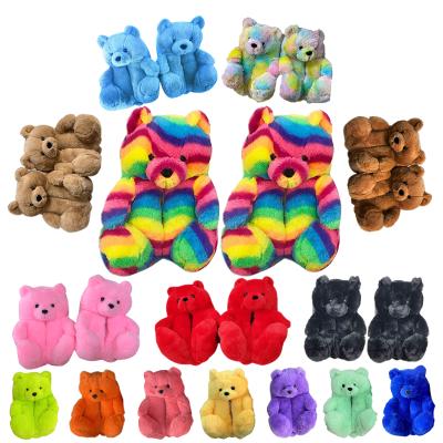 China 2021 Fashion Trend Factory Direct Ship Style Plush Cotton New Teddy Bear Slippers For Women Girls Kids for sale