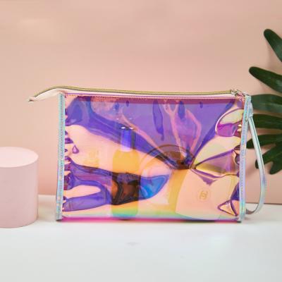 China Fashion New Style Women Zipper Laser Hologram Glitter Clear PVC Grab Bag Makeup Cosmetic Bags For Travel Home for sale