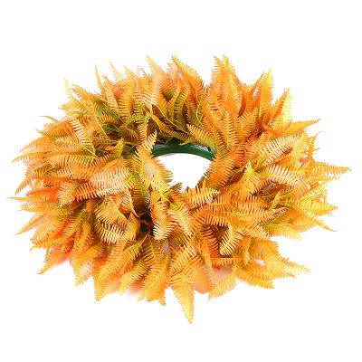 China Wholesale Plastic Made In China Fallen Leaves Gold Wreath Thanksgiving Day Ornaments for sale