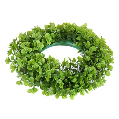 China Plastic Green Simulation Flower Garland Small Leaves Round Shape Ring Artificial Grass Wreath for sale