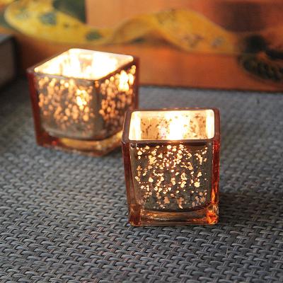 China Home Decoration wholesale luxury custom candle holders 6oz 4oz unique square mosaic gold empty glass candle vessels for sale