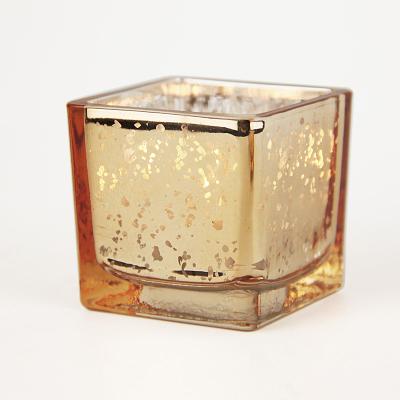 China Home Decoration wholesale custom candle holders 6oz 4oz unique square mosaic gold empty glass candle moulds for sale