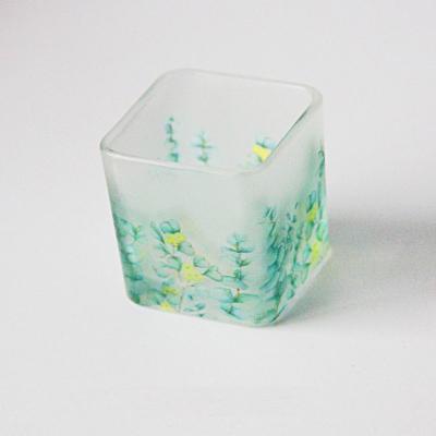 China Home Decoration wholesale custom candle holders 6oz 4oz unique square mosaic green empty glass mini candles for sale