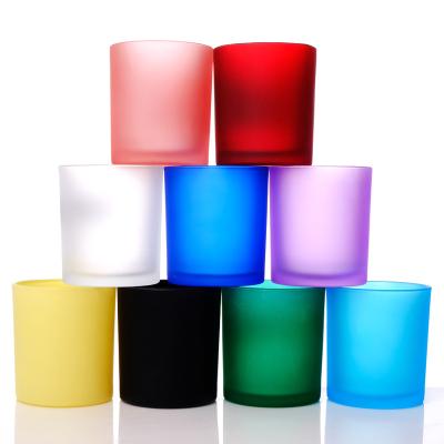 China Home Decoration wholesale custom candle vessels 3oz 6oz 100ml red frosted empty glass candle jars with lids for sale