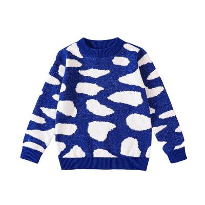 China Wholesale Kids Anti Shrink Crewneck Warm Knit Sweatshirts Fall Winter Black Kids Blue Spotted Sweater for sale