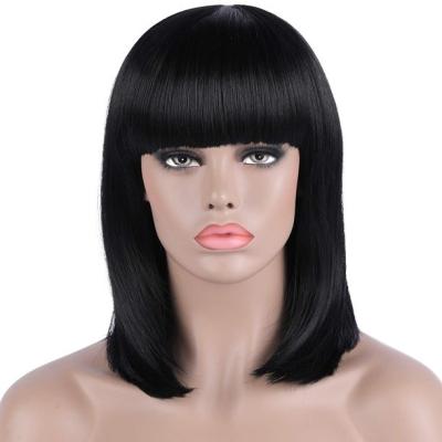 China Wholesale Women's 14 Inch Peruvian Silk Straight Blonde Wig Full Wave Silky Straight Main Wig With Bangs Synthetic Lead Wigs For Black Women for sale