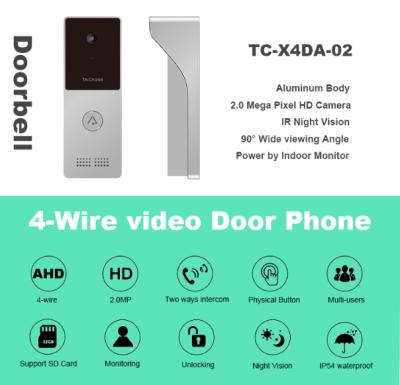 China 4 wired video doorbell with 12v CE ROHS warerproof for private house and villa Te koop