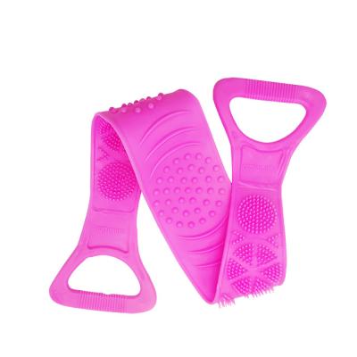 China EXFOLIATE Double Sides Exfoliating Back Shower Body Massage Silicone Long Handle Scrubber Brush Bath Cleaning Brushes for sale