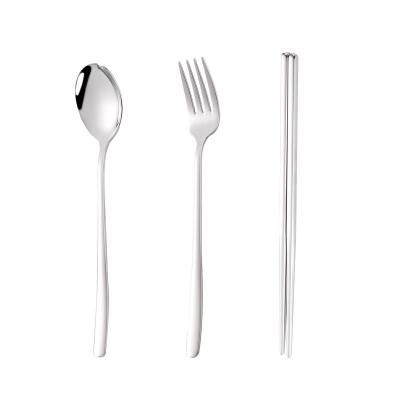 China Sustainable 304 stainless steel color handle spoon fork chopsticks tableware portable travel camping Portable Cutlery Set for sale