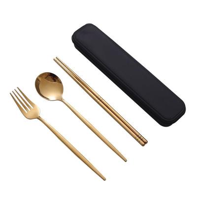 China Sustainable Portable Travel  with box Spoon Fork Knife Stainless Steel Gold Cutlery for sale