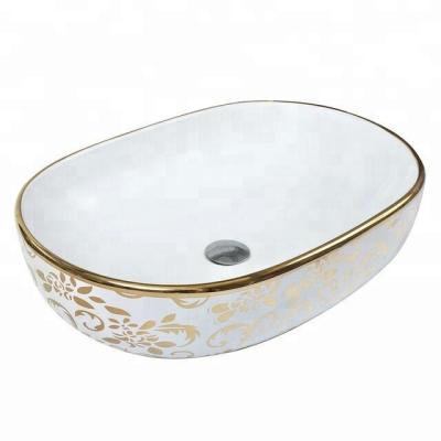 China Home Appliances Luxury Silver Decor Mosaic Gold Flower Ceramic Wash Basin Vitreous China for sale