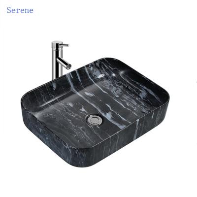 China Contemporary Ceramic Bathroom Sinks Lavatory Basin Square Black Marble Stone Sink for sale