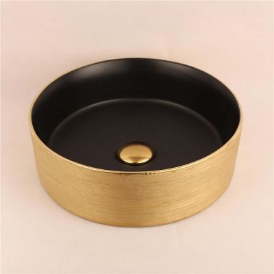 China First Time Fired Gloss Matte Serene Bathroom Sink Vitreous China Round Gold Matte Black Ceramic Wash Basin for sale