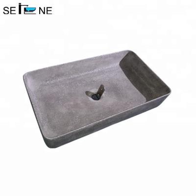 China Bathroom Sanitary Gray Above Counter Rectangular Concrete Cement Ware Factory Hotel Sink for sale