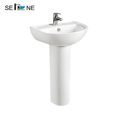 China Modern Sanitary Ware Factory Two Pcs Free Standing Ceramic White Color Pedestal Wash Basin For Bathroom for sale