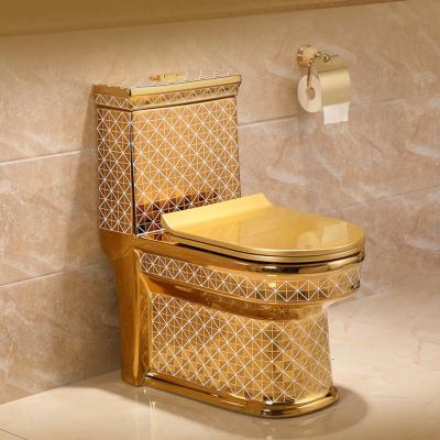 China European Style Modern Ceramic Sanitary Ware Toilet WC Gold Plating One Piece Toilet for sale