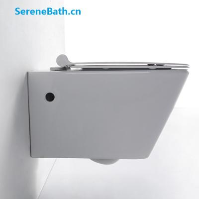 China Hidden Tank Ware Bathroom Sanitary Wall Hung Rimless Toilet Bathroom Wall Mounted Chinese Girl To Go To The Toilet for sale