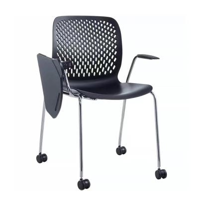 China Wholesale Cooling Modern Plastic Chair Conference Training Chairs With Notepad And Wheels for sale