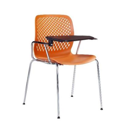 China Cooling Hot Selling Plastic Chairs With Metal Leg Student Conference Chair With Notepad for sale